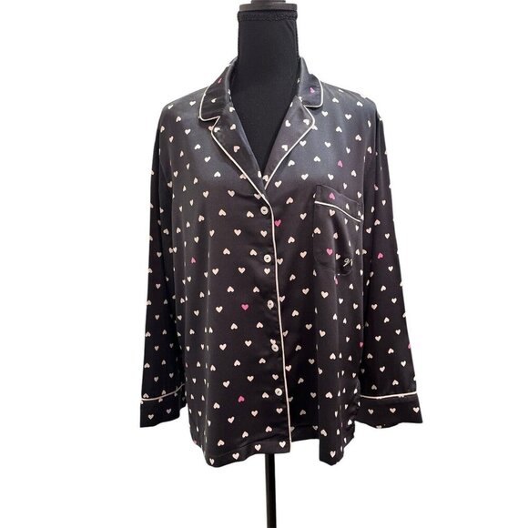 Victorias Secret HEARTS SILKY SATIN Pajama Top Size Large - Picture 1 of 5
